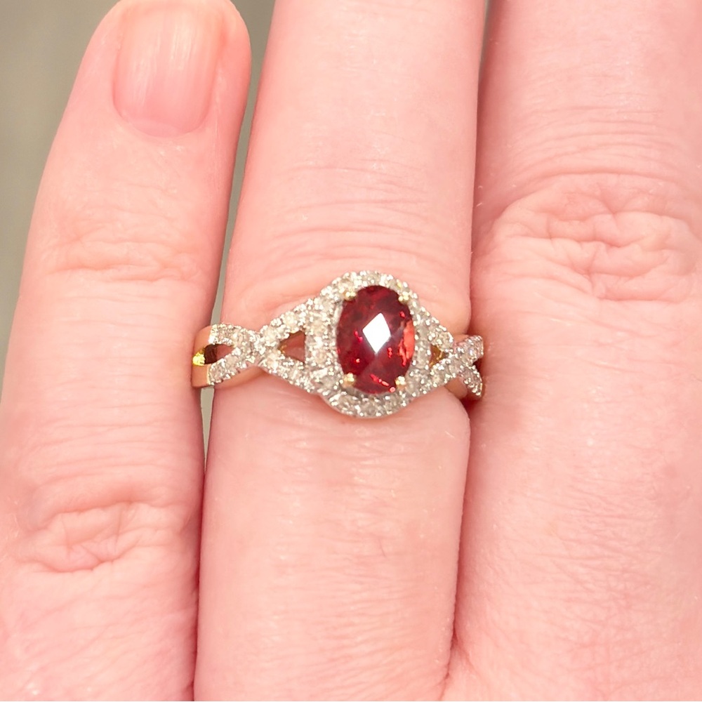 14K Madeira Citrine Diamond Ring Infinity Halo Vivid Red Orange, Oval Rose 6.25 - Picture 4 of 15